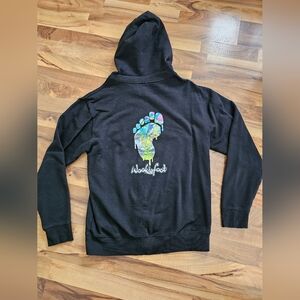 Black Hoodie with Colorful Footprint Design